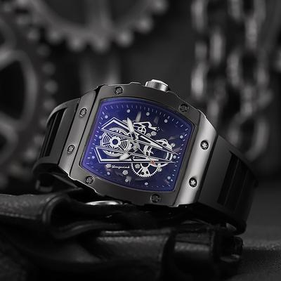 1PC Hollow Richard Barrel Quartz Watch Men's Silicone Watch Men's Business Calendar Sports Watch