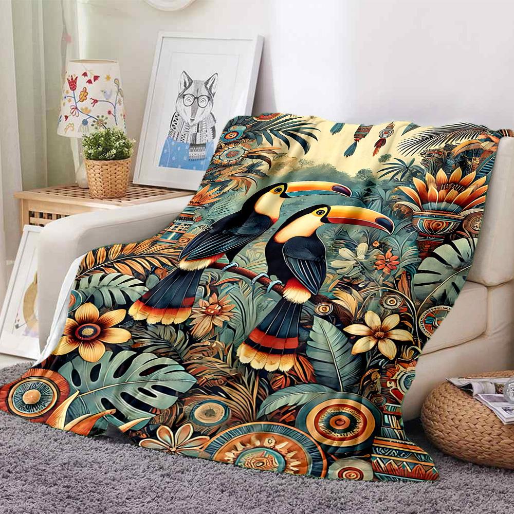1pc Tropical Birds Blanket, Lightweight Flannel Throw Blanket For Sofa, Bed, Travel, Camping, Living Room, Office, Couch, Chair, And Bed