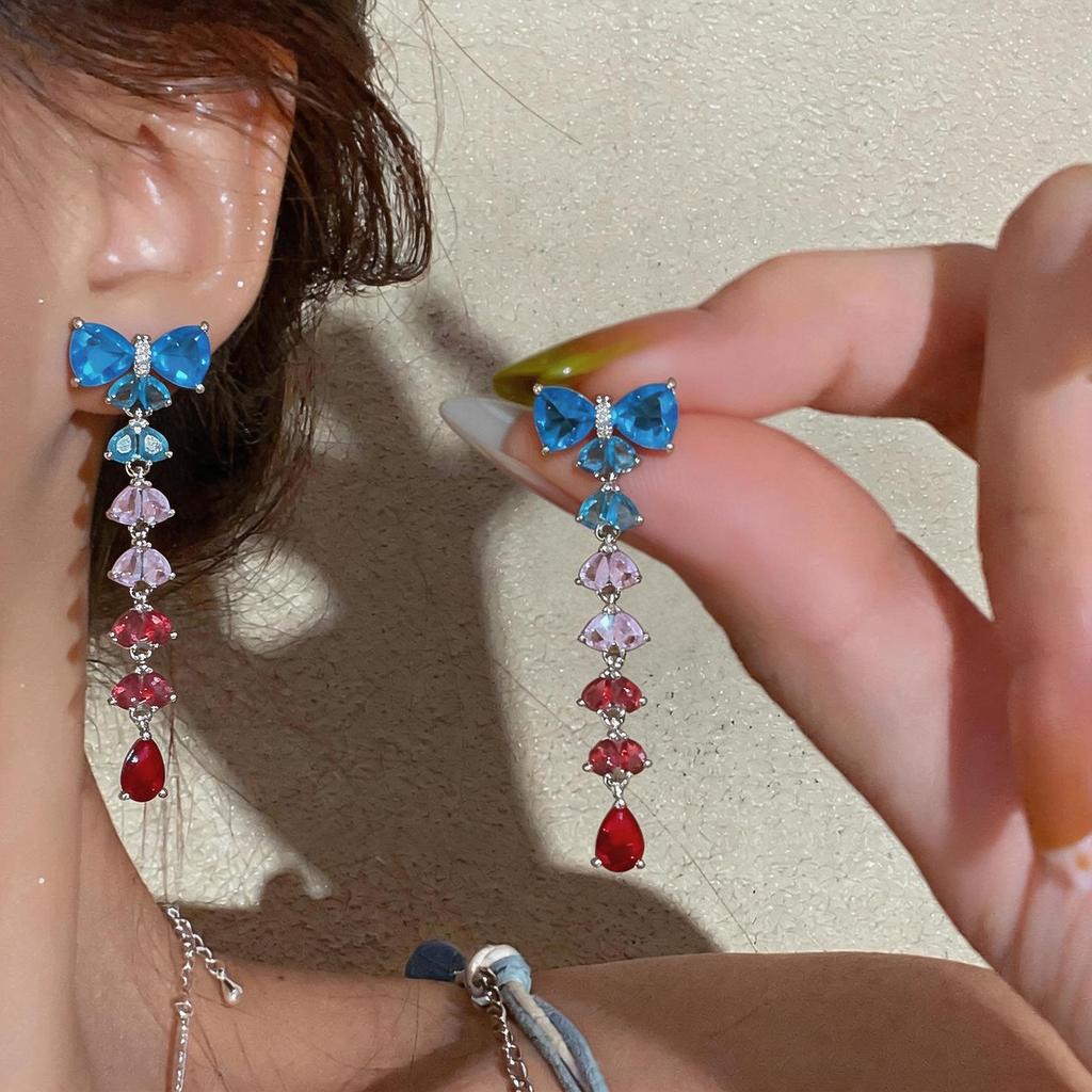 Silver Needle High-End Zirconia Bow Drop Tassel Earrings – Exquisite, Fashionable Luxury Accessories for Women