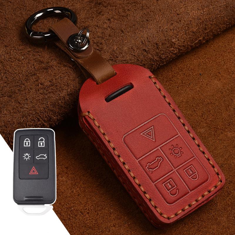 Genuine Leather Car Key Case Key Cover For Volvo S60 S80 V60 XC60 XC70 S60L V40 XC90 Car Keychain Remote Control Case 5 Buttons