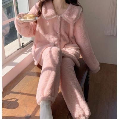 Yeni Tatlı Prenses Stil Kadın Pijama Sonbahar Kış Mercan Peluş Uyku Giysileri Sıcak Büyük Beden Kızlar Dış Giyim Ev Giyim Seti