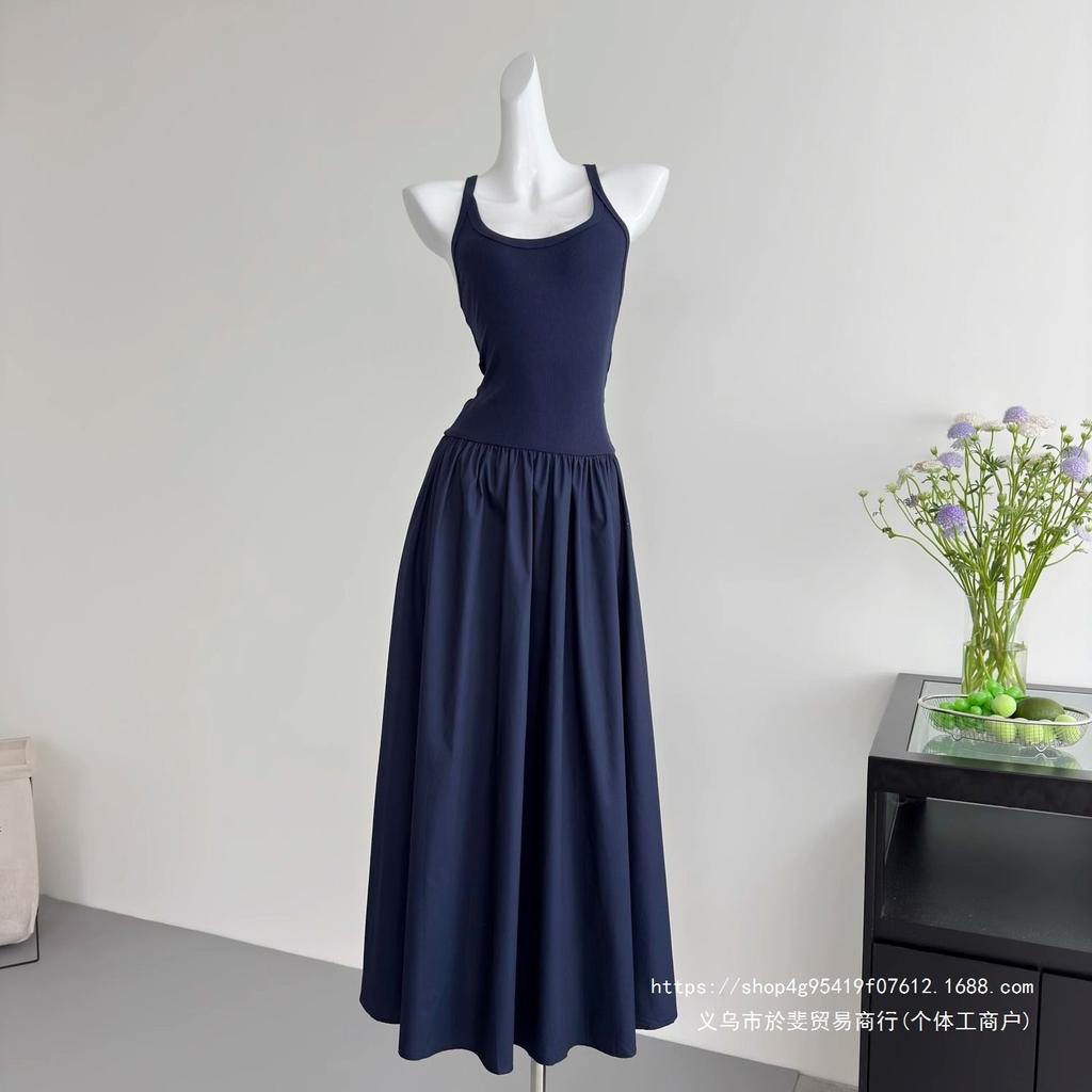 Summer New High-end Slim-fitting White Sleeveless Collar Suspender Dress Large Skirt Floor-mopping Long Dress