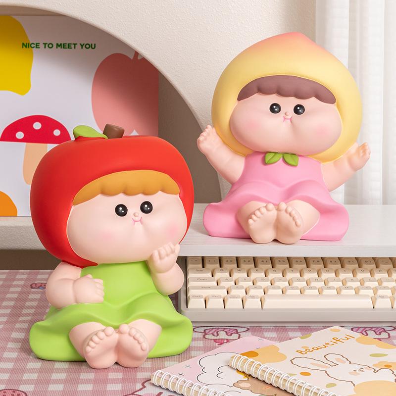 Cartoon Fruit Girl Piggy Bank Children's Birthday Gifts. Creative Cartoon Large Capacity Can Be Stored and Withdrawn Piggy Bank