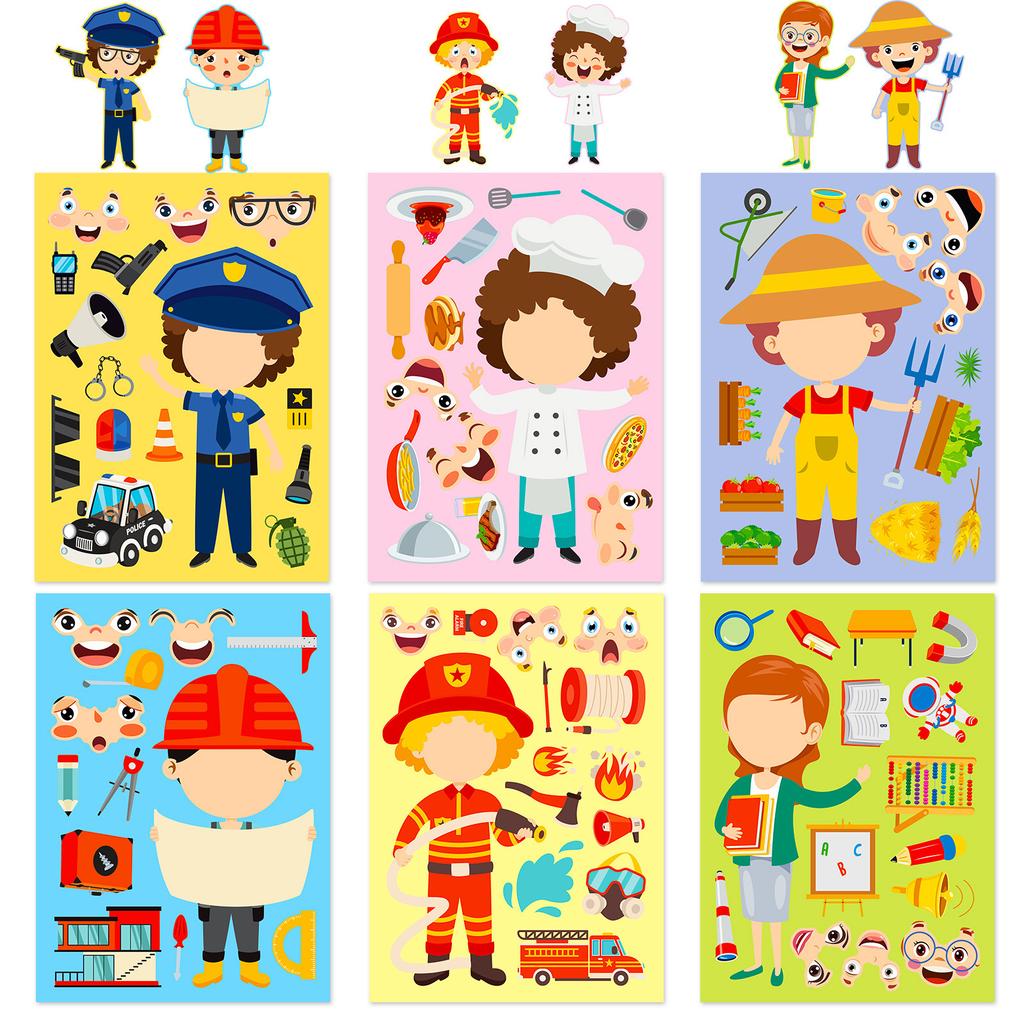 6 Photos/package of Professional Dress-up Puzzle Stickers New Products Parent-child Interaction Puzzle DIY Handmade Stickers