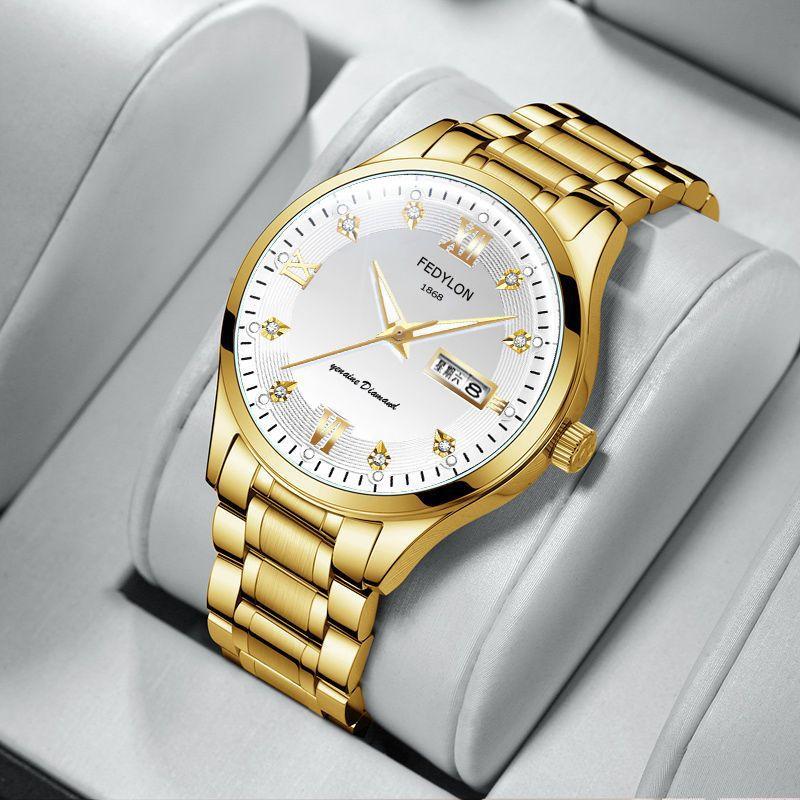 Montre non mécanique Incrustée de diamants Lumineuse Entièrement automatique Montre à quartz Étanche Montre plaquée or