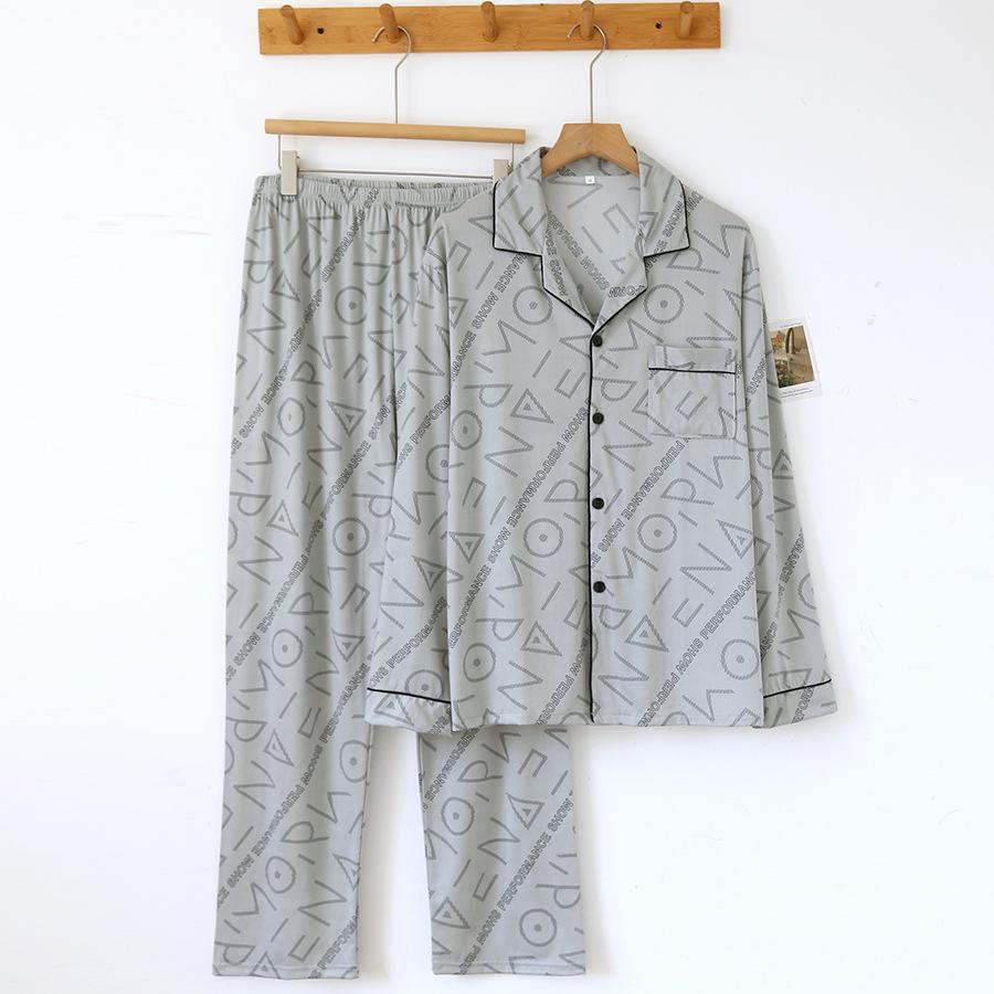 Men's Loose-Fit Pure Cotton Pajama Set: Long Sleeve Cardigan & Pants for Spring/Autumn