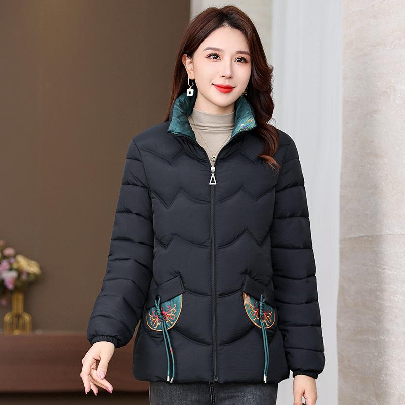 

Middle-aged and Old Young Thin Cotton Jacket for Women Short Mother Autumn and Winter New Embroidered Stand-up Sewn Cotton Jacket 5XL чёрный