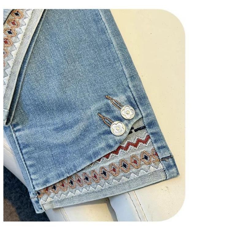 Retro Straight Leg Jeans for Women Spring/Summer Cropped Pants Embroidered Straight Leg Pants