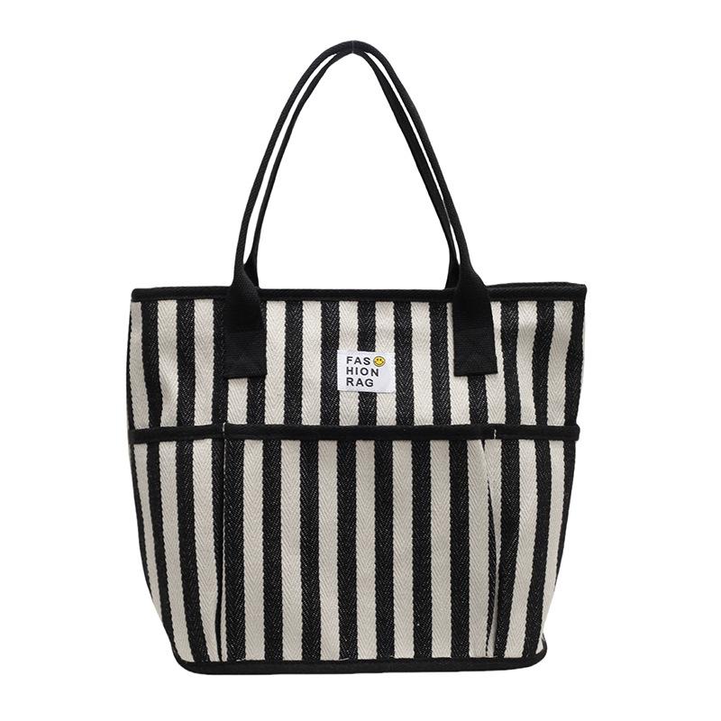 Canvas Bag Women's Large-capacity New Casual Striped Shopping Bag Commuter Tote Bag