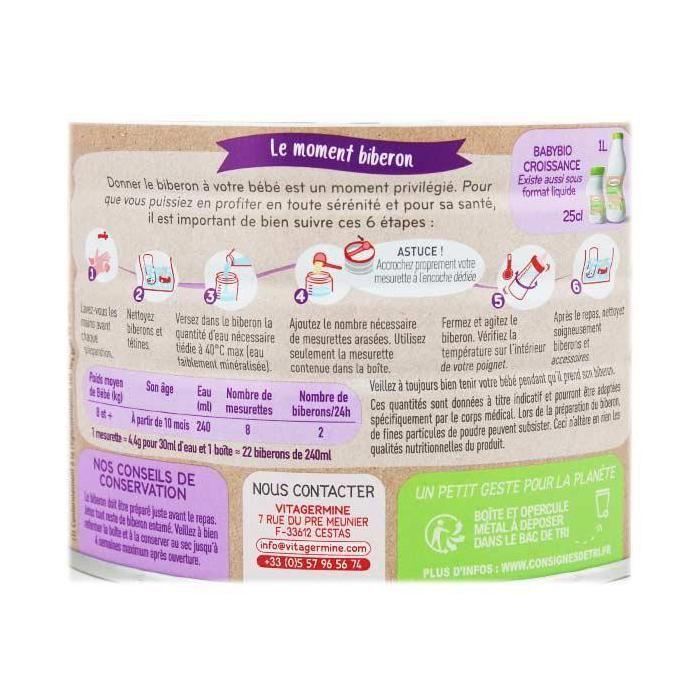 Babybio - Optima 3 Croissance Avec Fibres - Lait De Vache Français - Bio - 800g - Dès 10 Mois