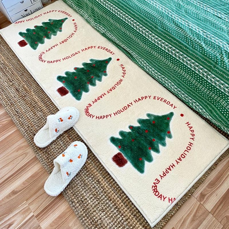 Xmas Faux Cashmere Kitchen Carpet Christmas Tree Bedside Rugs Anti Slip Door Bath Mat Gingerbread Man Floor Mat Navidad Decor
