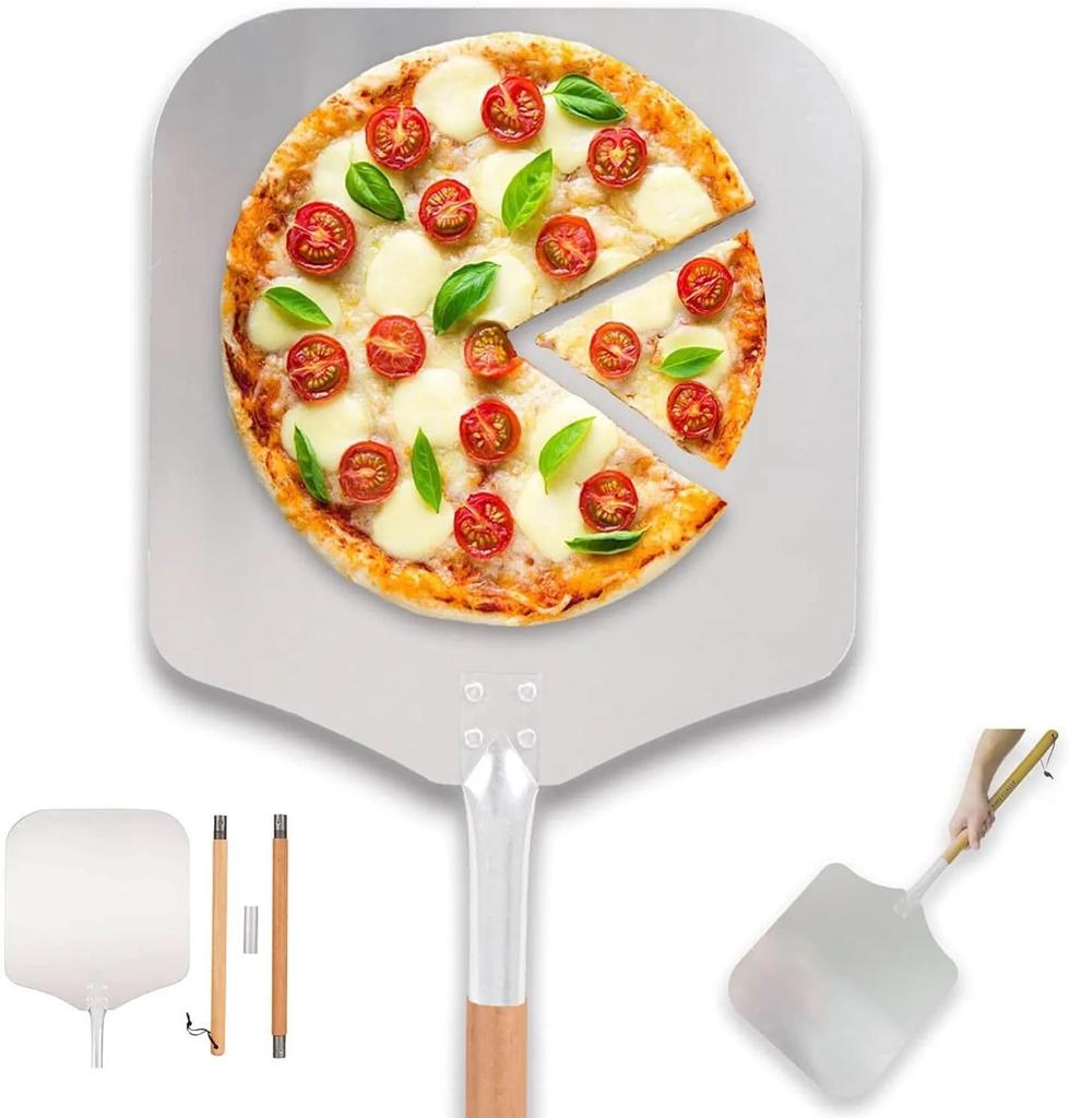 12/14inch Pizza Shovel Metal Non-Stick Pizza Peel with Wood Handle Cake Lifter Transfer Tray for Homemade Baking Pizza Bread