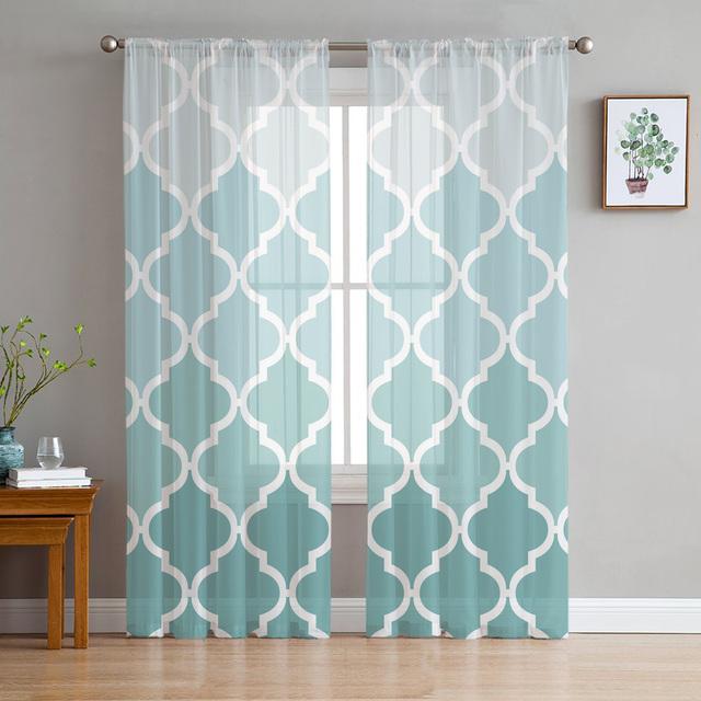 Pink Geometric Triangle Gray Gradient Chiffon Sheer Curtains For Living Room Bedroom Home Decoration Window Voiles Tulle Curtain