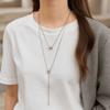 Silver Color Beaded Necklace Adjustable Sweater Chain Pendant Necklace  Women Jewel