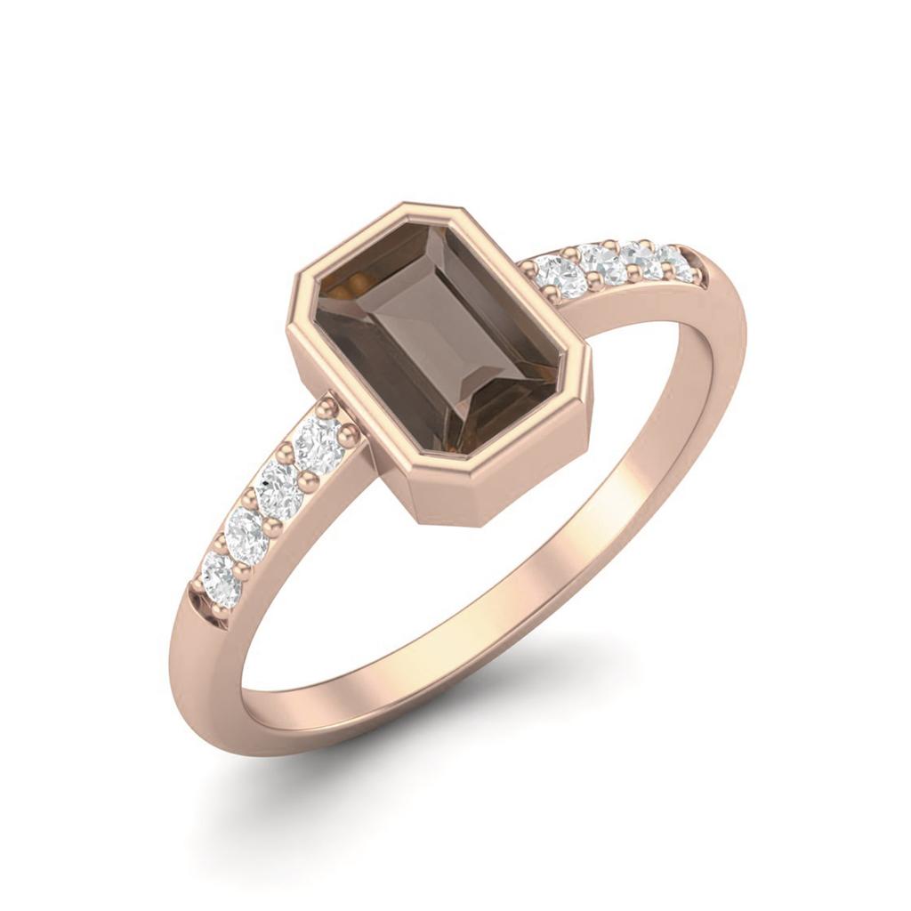 0.82 Ctw Emerald Cut Smoky Quartz 925 Sterling Silver Rose Vermeil Solitaire Women Engagement Ring