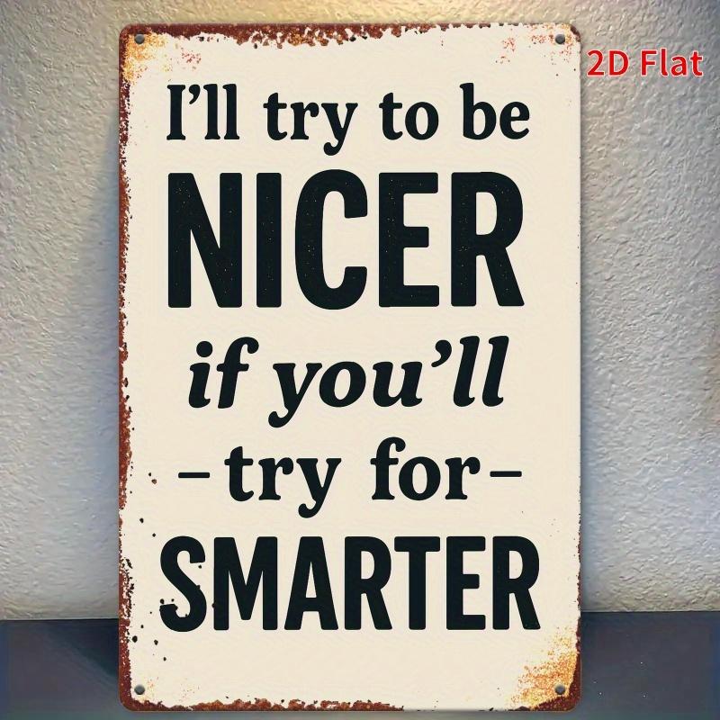 2D flat, vintage inspired inspirational statement metal wall art - I ll try to be better, if you ll try to be smarter 20X30CM