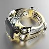 Women Ring Faux Square Crystal Two-tone Vintage Cool Punk Gift Hollow Bling Cubic Zirconia