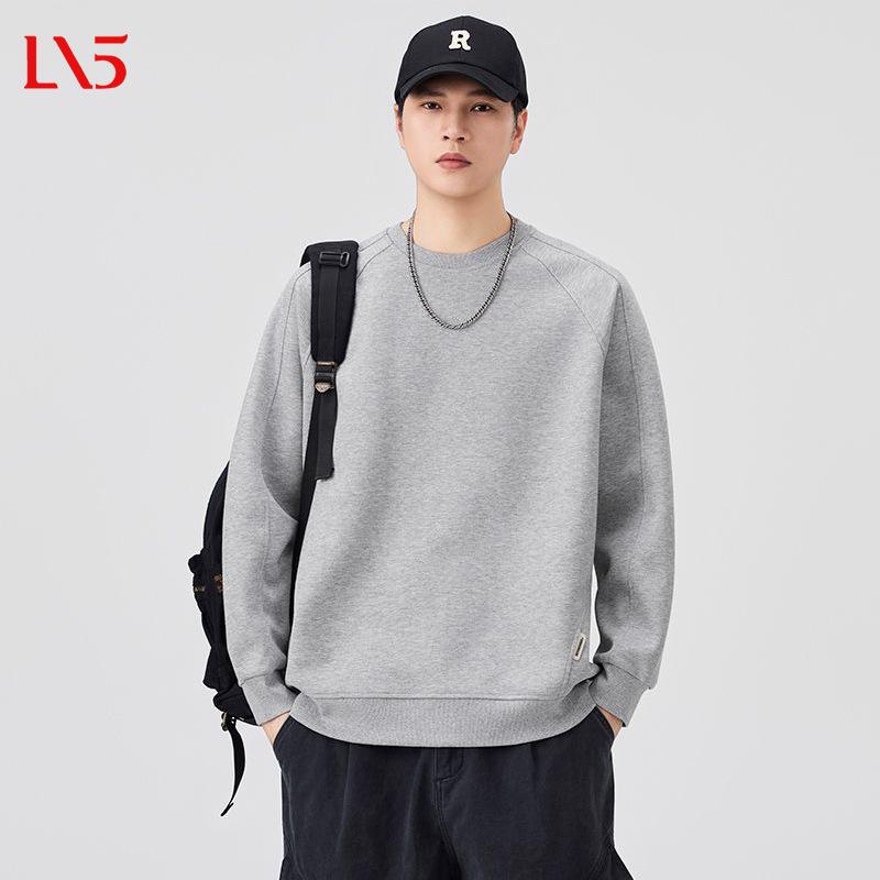 Men s Thick Fleece Hoodie: Casual Loose Long-Sleeve Round Neck Pullover for Autumn/Winter. L