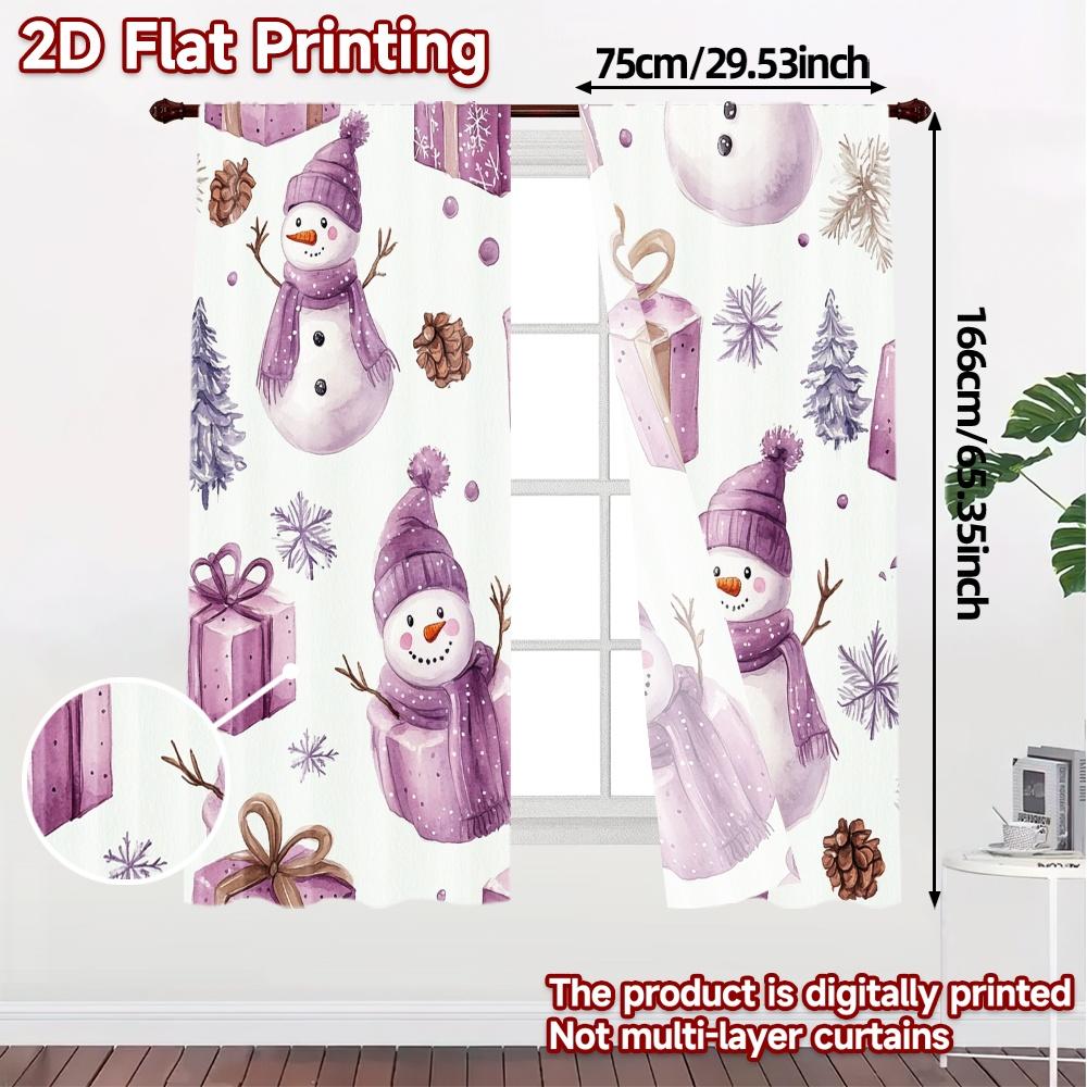 2pcs,Curtains Cute Snowmen Gifts Floral Chic Curtains Digital Printed Prints Light Filtering Curtains Decorations Ldeal for