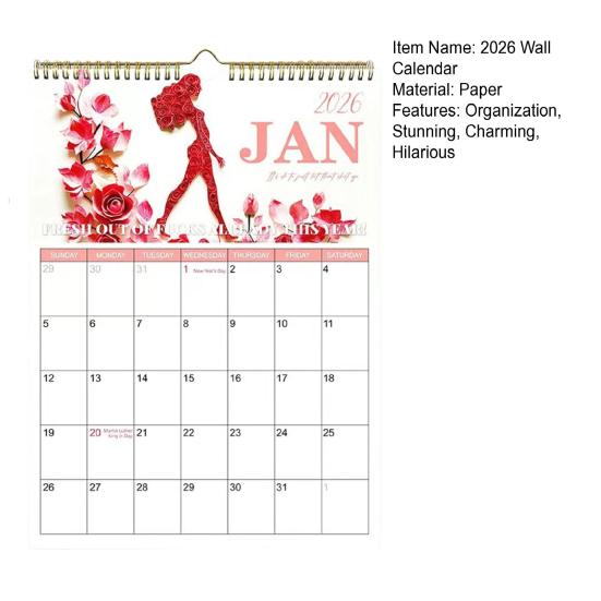 Calendrier mural 2026 pour Dames Belles et Élégantes Humour Décoration Murale Calendrier Mensuel avec Citations Audacieuses Cadeau Gag Hilarant pour Femmes Amies Collègues