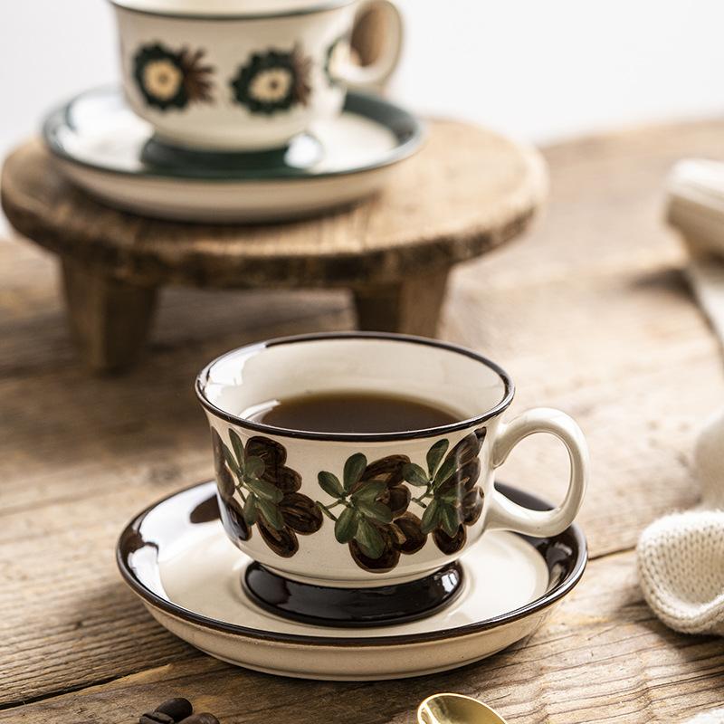 Vintage Design Keramik Blumen Tasse mit Untertasse Kaffeetasse Flacher Teller Teetasse Britisches Nachmittagstee-Set Spülmaschinenfest 200ml