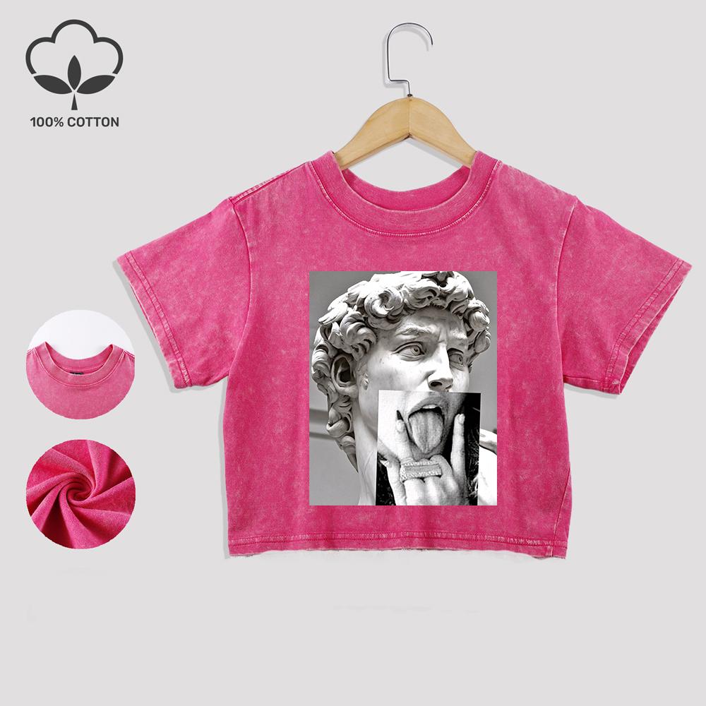 Doberman Dog Prints Cotton Washed T-Shirts All-Math Summer Lace Hem Crop Tops O-Neck Regular Fit Short Sleeve Casual Clothes