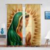 Our Lady Guadalupe Mexican Saint Virgin Mary Floral Sheer Curtains for Bedroom Living Room Kitchen Blinds Window Curtains 2pcs