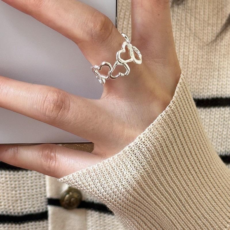 925 Sterling Silver Rings for Women Couple Minimalist Handmade Simple Hollow Heart Ring Party Jewelry Gift Prevent Allergy