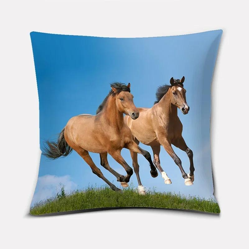 Față de pernă pătrată clasică de modă, cal în galop, model magnific. Husa Perna Canapea Sufragerie, Husa Perna