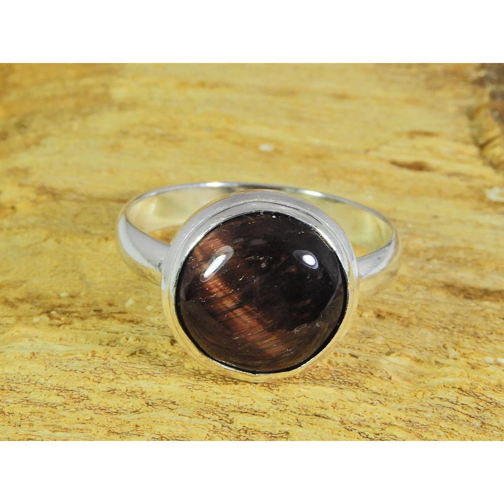 Natural Tiger Eye 925 Solid Sterling Silver Ring Size US-8.5 PG-92