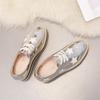2026 Autumn Women Lace‑Up Wedge Platform Pumps, British Style Star Decor Striped Thick‑Sole Invisible Height‑Increase Waterproof Platform Casual Shoes
