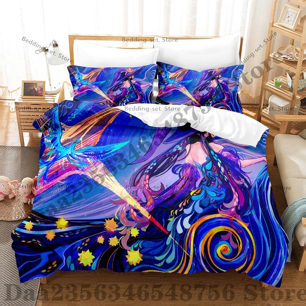 Game Genshin Impact Mona Bedding Set Kawaii Three Piece Set Bed Set Adult Bedroom Duvetcover Sets Anime Bed Sheet Set
