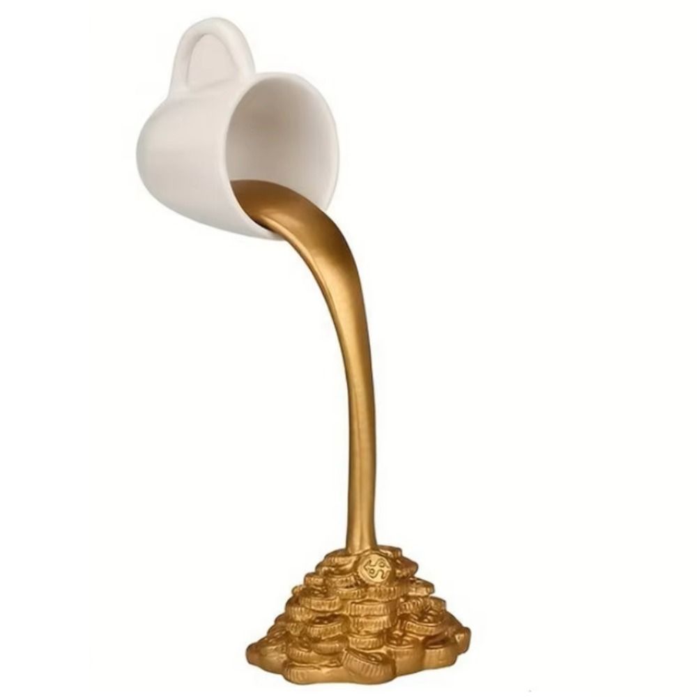 Liquid Gold Spilling Coffee Ornaments Coin Floating Coffee Cup Figurines  Desktop