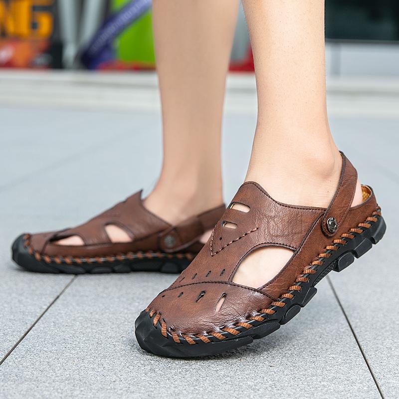 Men Retro Slippers Outdoor Summer Clogs Brown Hiking Sandals Black Beach Shoes Plus Size 46 47