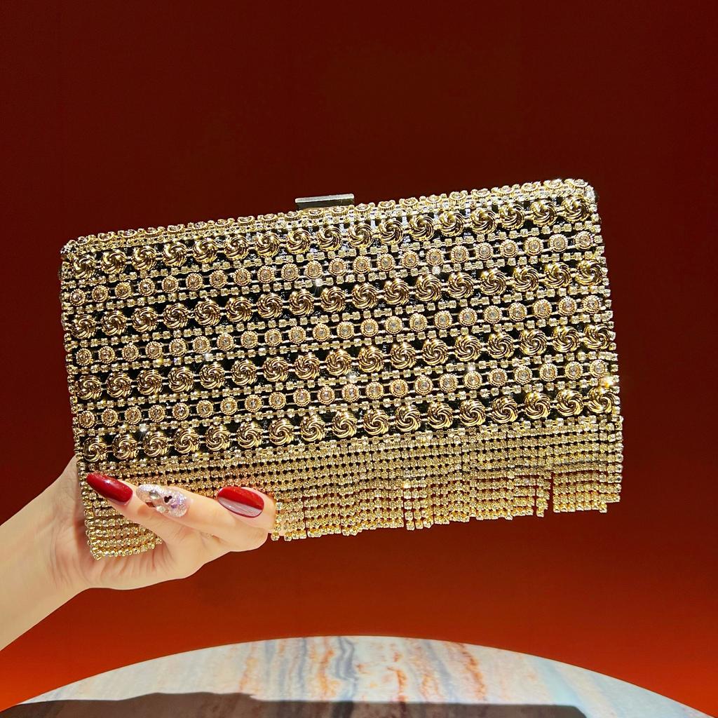 Hand-held Bag - High-end and Luxurious Floral Diamond-set Evening Bag - French-style Shiny Handbag Casually