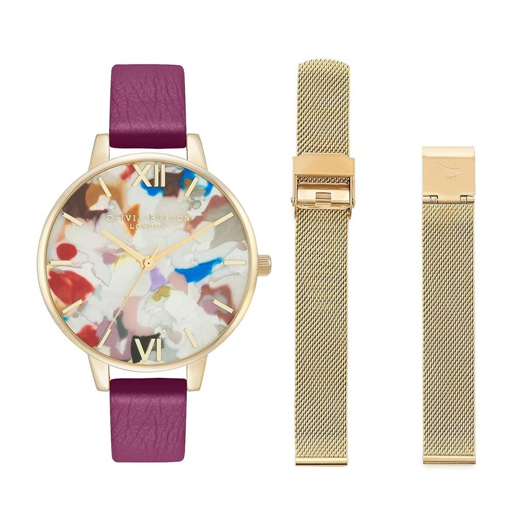 Olivia Burton Pop Art Demi Eco Confetti Dial Orchid Pale Gold Mesh Watch with Strap Set Women's &