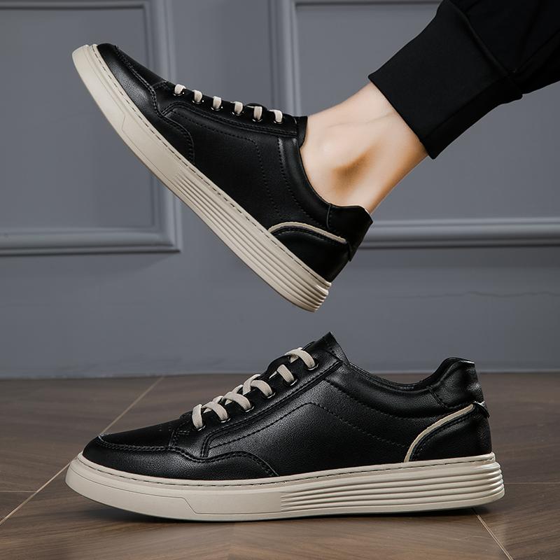 Men Shoes Genuine Leather Designer Fashion Brand Mens Sneakers Lace-up Black White Casual Shoes Men Skateboard Footwear