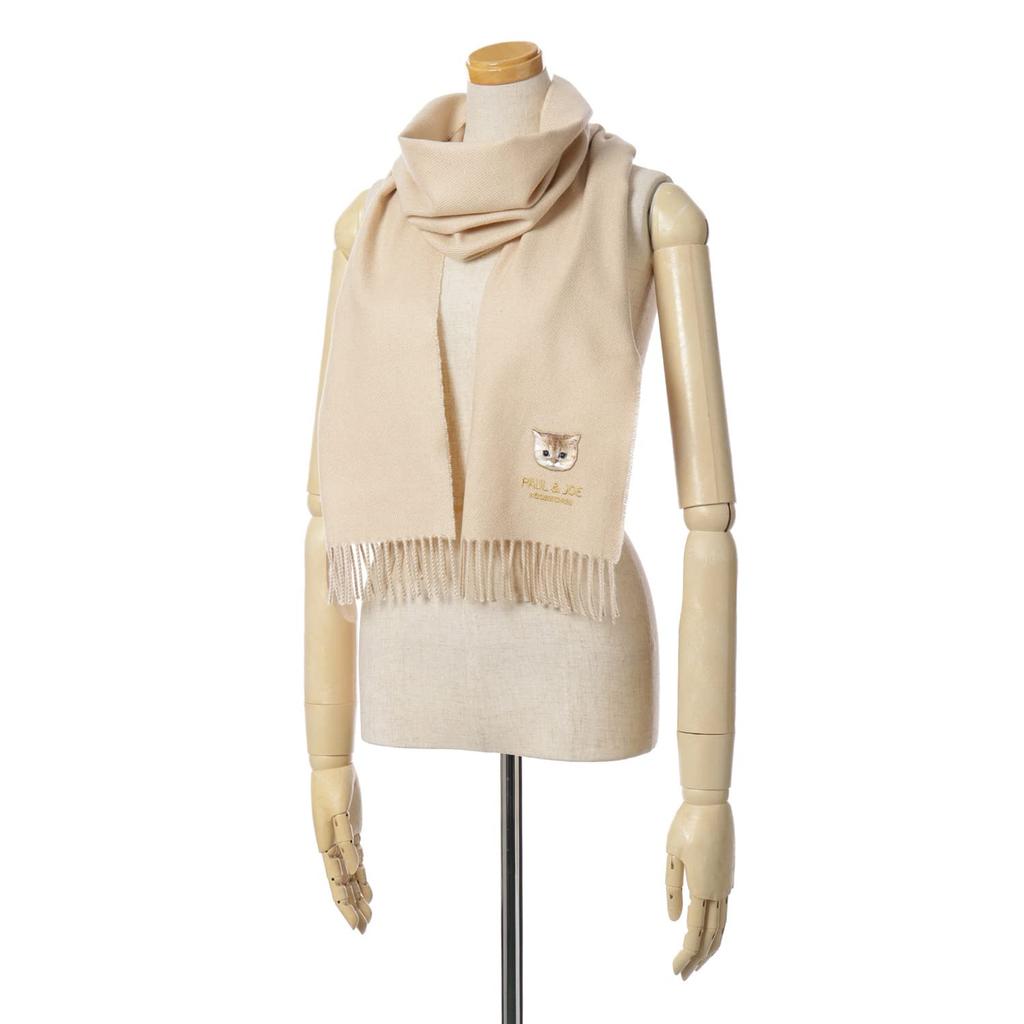 Paul Joe Moonbat Cat Logo Embroidered Scarf with Branded Beige & (44584) Packaging,