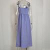 Women Summer Dress Solid Color U Neck High Waisted Pleated Halter Swing Dress