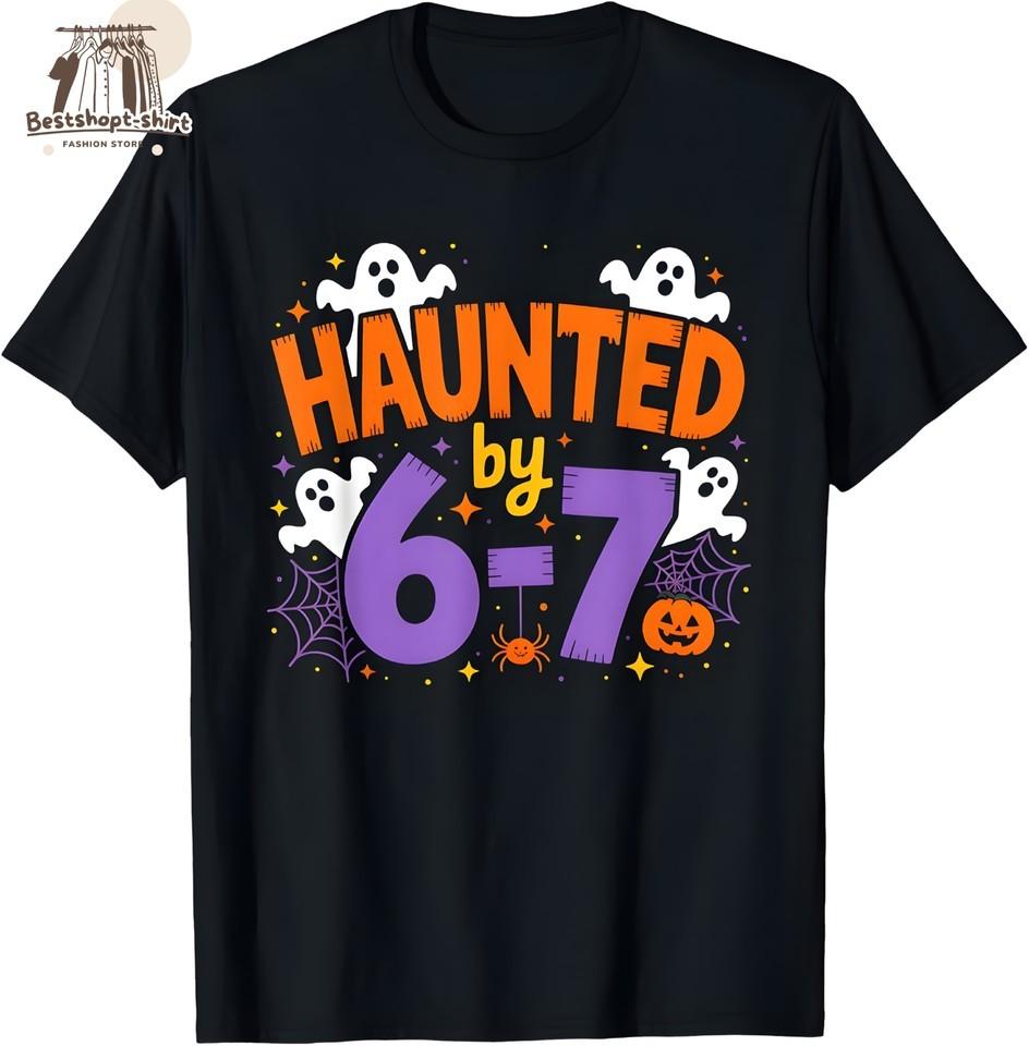 Funny Haunted by 6-7 Halloween Ghosts and Spiders Design T-Shirt S