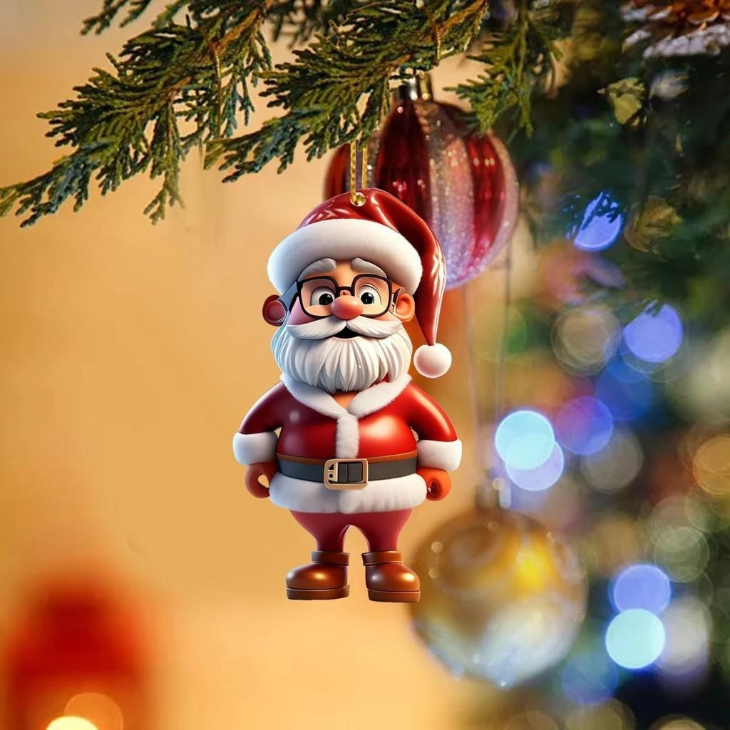 Cartoon Santa Cute Claus Pattern Acrylic Pendant For Christmas Decoration