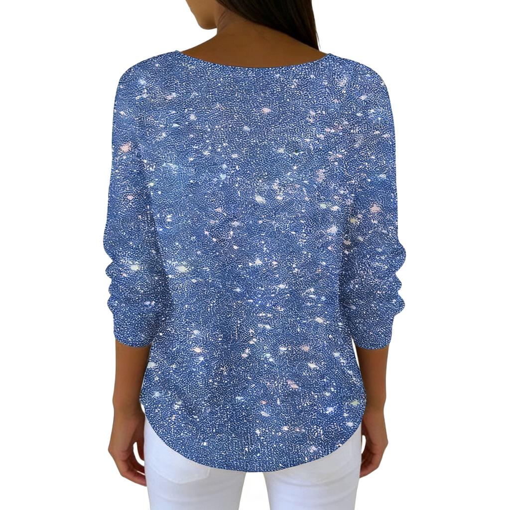 Women's Casual Daily Long-Sleeved V-Neck Faux Sweater Knitted Pullover Top With Sequins