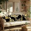 4pcs Vintage Chic Black Cat Polyester Pillow Covers - Whimsical Floral & Leaf Patterns, Machine Washable with Zipper, Perfect, Living Room, Bedroom, O