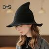 Witch Cosplay Hat Halloween Costume Knitted Foldable Pointed Solid Color Photo Prop Masquerade Festival Decoration Cap Headpiece