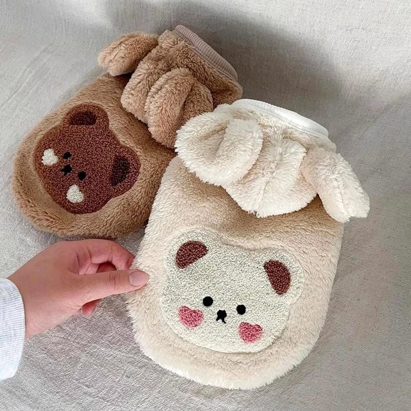 Autumn and Winter Korean Version of Cute Cartoon Bear Hooded Than Bear Teddy Dog Clothes Cat Warm Pet Two-legged Fleece Jacket