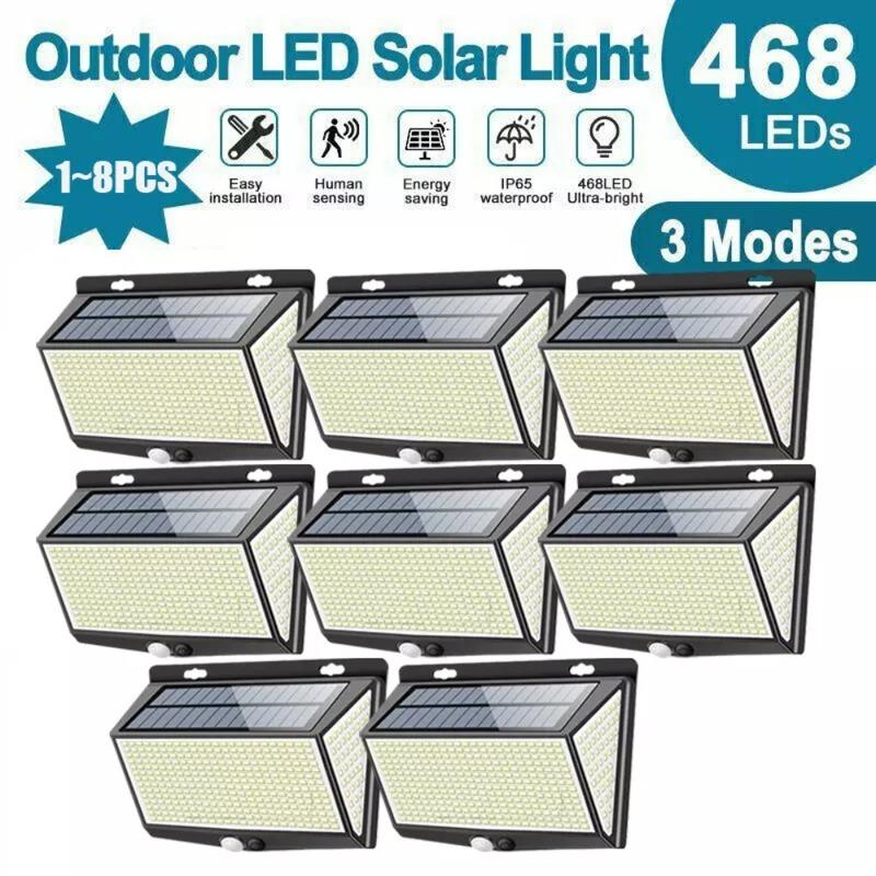 468LED Solar Power PIR Motion Sensor Wall Light 3 Working Modes Waterproof Security Solar Lights for Garden Path Yard Garage