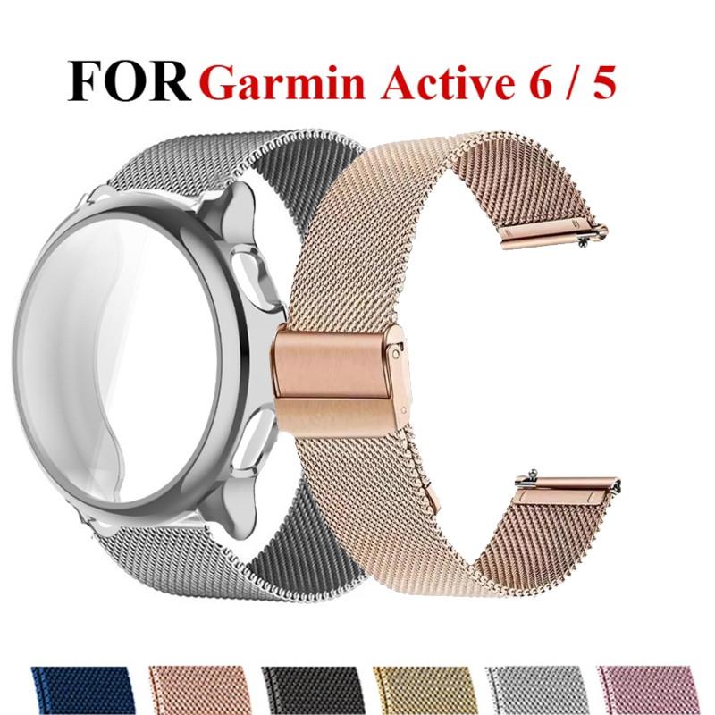Milanese Watch Replacement Strap with Coverage TPU Shell for Garmin Active 6 Vivoactive 6 Active 5