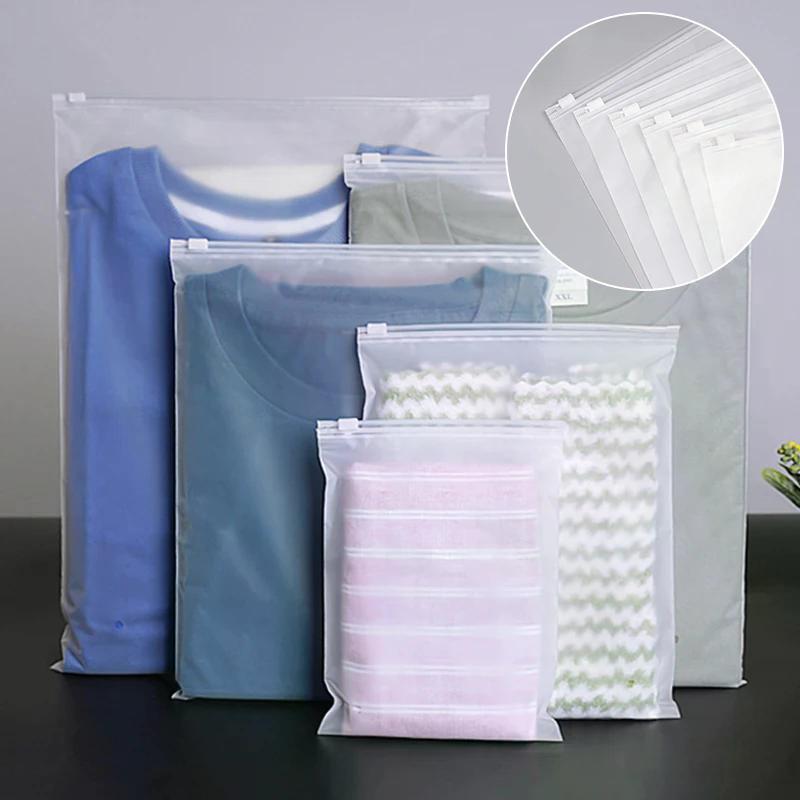 10/15Pcs Reusable Zipper Bag PE Frosted Transparency Plastic Waterproof Travel Packing For Clothes Underwear Classified