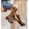 Cowhide version fashion high-heeled knight boots autumn new women's platform versatile but knee boots boots boots