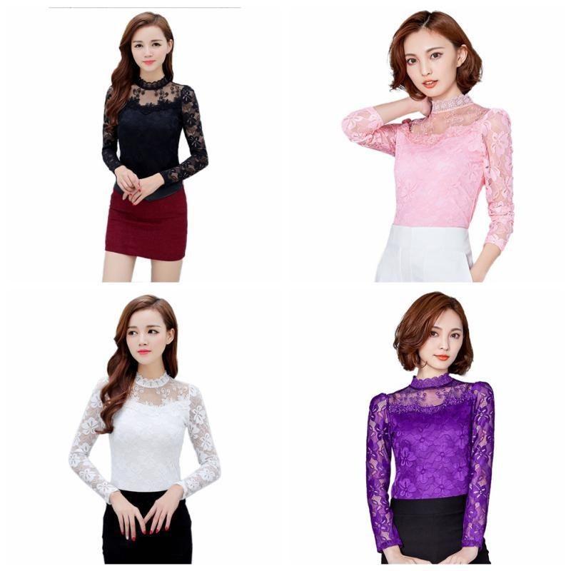 Elegant Mesh Blouse With Hollow Lace Design For Women Long Sleeve Summer Wear